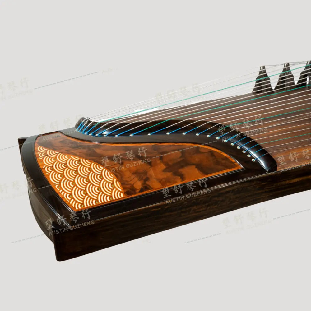 Huali Guzheng 上海华黎古筝 Ebony Wood 黑檀 with waves veneer 木皮画大浪淘沙 Ebony 黑檀