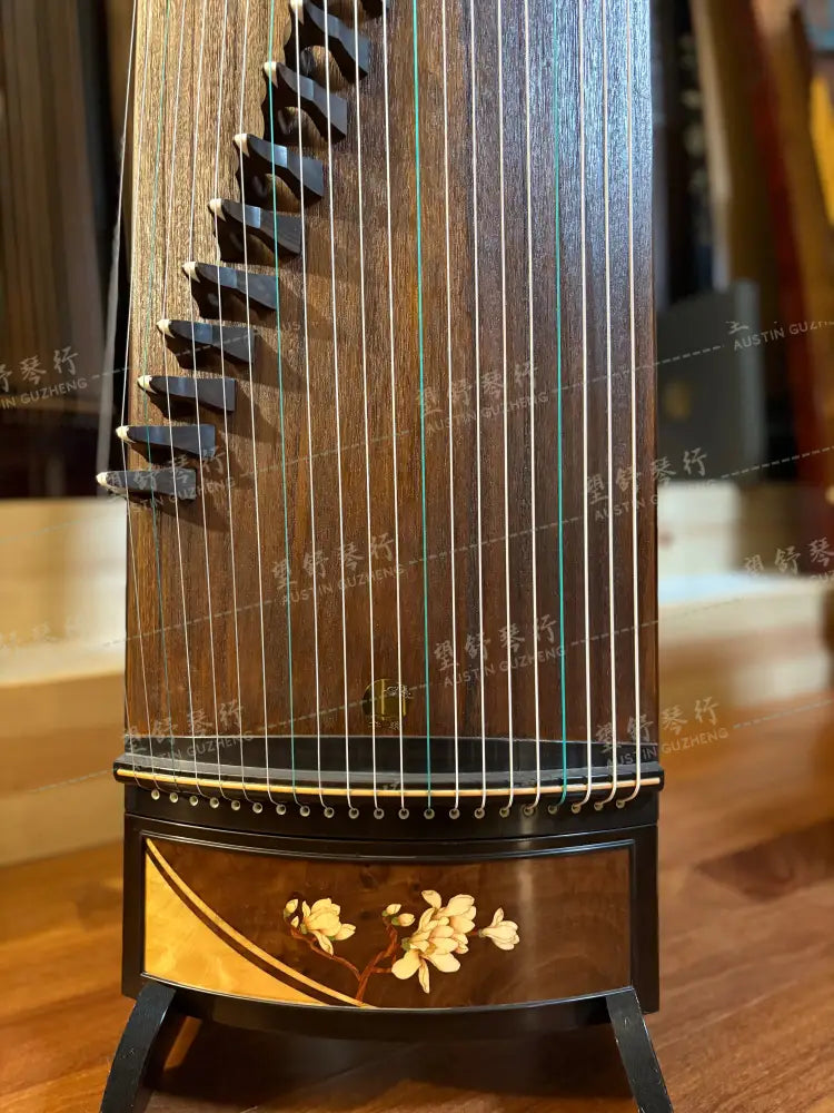 Huali Guzheng 上海华黎古筝 Ebony Wood with Wood Veneer Flowers 黑檀木皮画海棠花 Ebony 黑檀