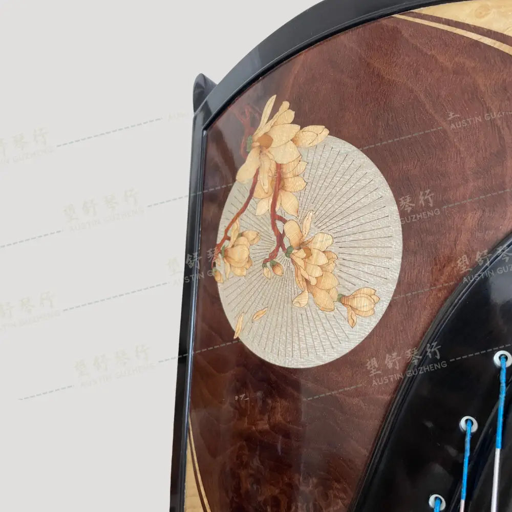 Huali Guzheng 上海华黎古筝 Ebony Wood with Wood Veneer Flowers 黑檀木皮画海棠花 Ebony 黑檀