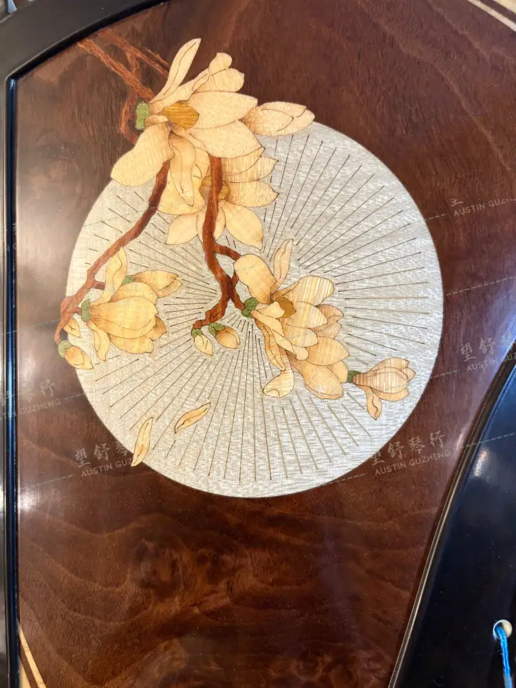 Huali Guzheng 上海华黎古筝 Ebony Wood with Wood Veneer Flowers 黑檀木皮画海棠花 Ebony 黑檀