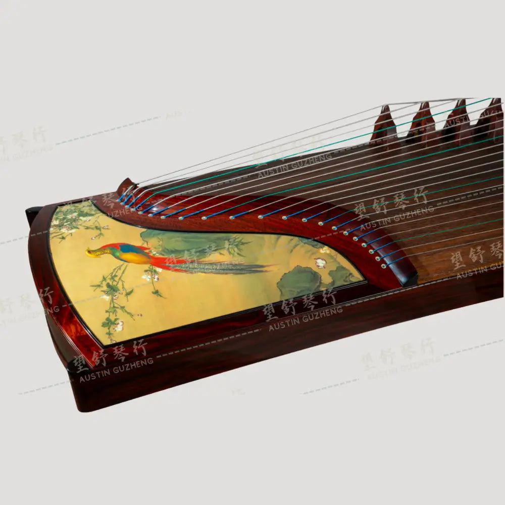 Huali Guzheng 上海华黎古筝 Zambia Rosewood With Painting Print 血檀漆画锦春图 Zambia Rosewood 血檀