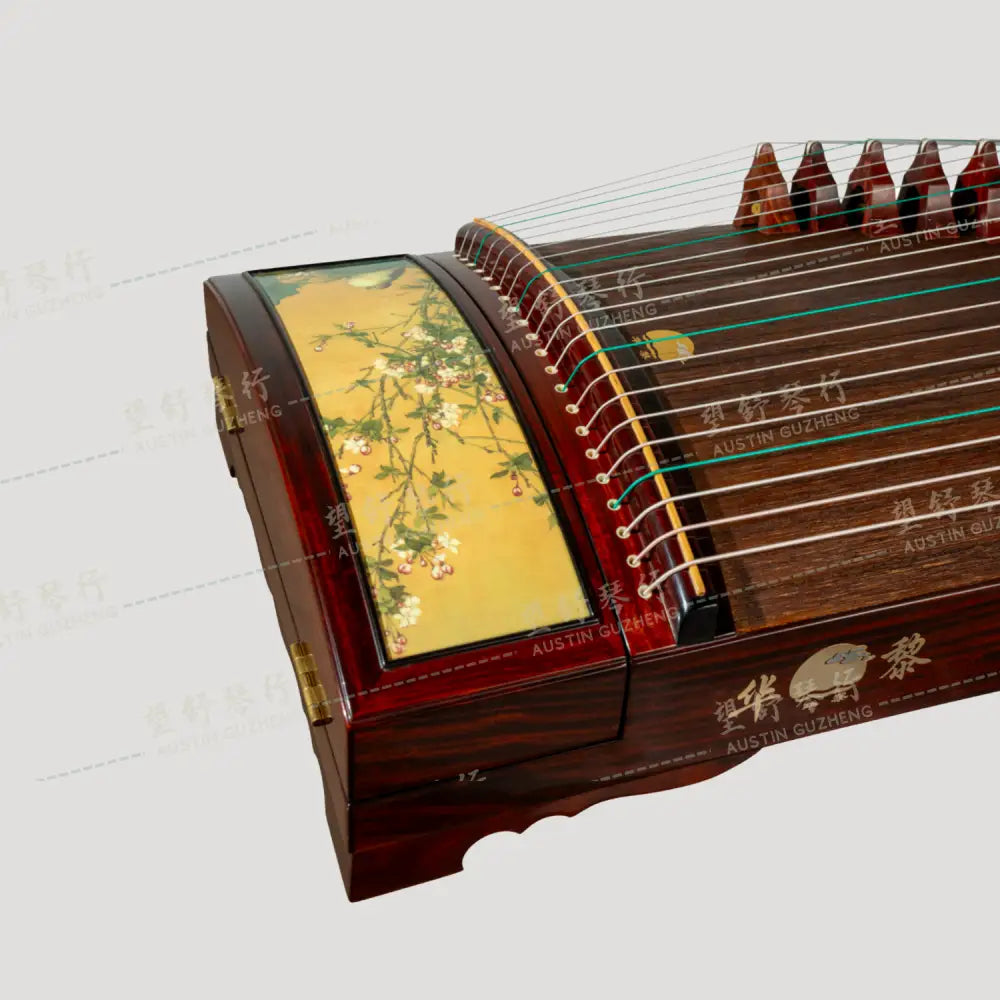 Huali Guzheng 上海华黎古筝 Zambia Rosewood With Painting Print 血檀漆画锦春图 Zambia Rosewood 血檀